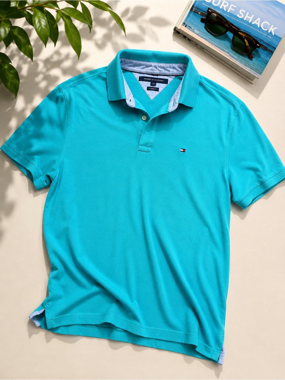 Tommy Hilfiger Polo Shirt Men’s Large Classic Fit Teal Blue Cotton